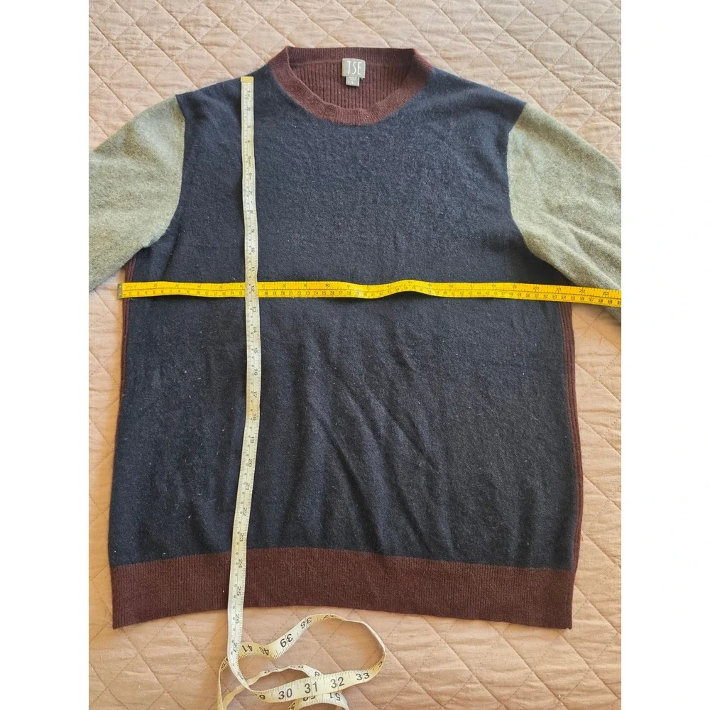 TSE 100% Cashmere Colorblock Navy Gray Burgundy Preppy‎ Old Money Sweater sz L